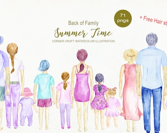 Back of Family Summer Time Watercolor Illustration for making personalised prints instant download