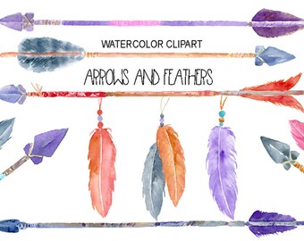 Watercolor boho native indian arrows and feathers for instant download scrapbook wedding
