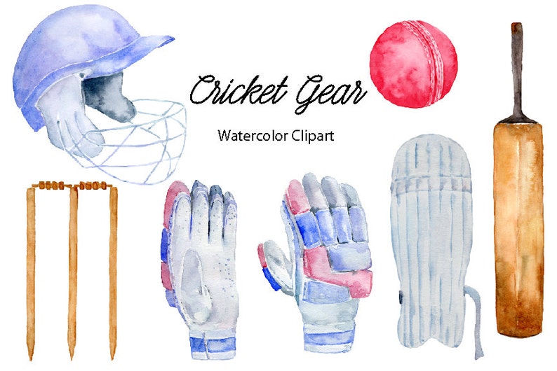 Watercolor cricket gear, watercolor clipart, instant download image 1