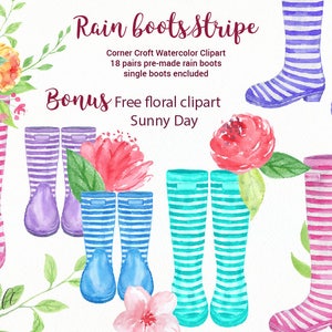 Stripy Rain Boots - watercolor stripe wellington boots, rubber boots, color varations for instant download