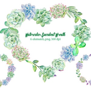 Watercolor clipart succulent plant wreaths printable instant download