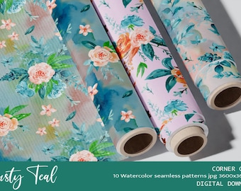 Rusty Teal - Watercolor Seamless Patterns