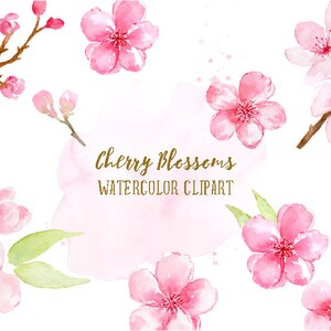 Watercolor Clipart cherry blossoms, pink flowers, spring flowers, printable instant download