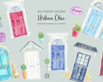 My Front Door Urban Chic Watercolor Illustration