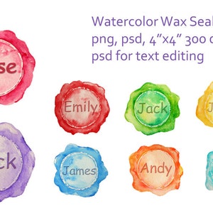 Watercolor Vintage Wax Seal digital clipart instant download scrapbook watercolor cards invitation