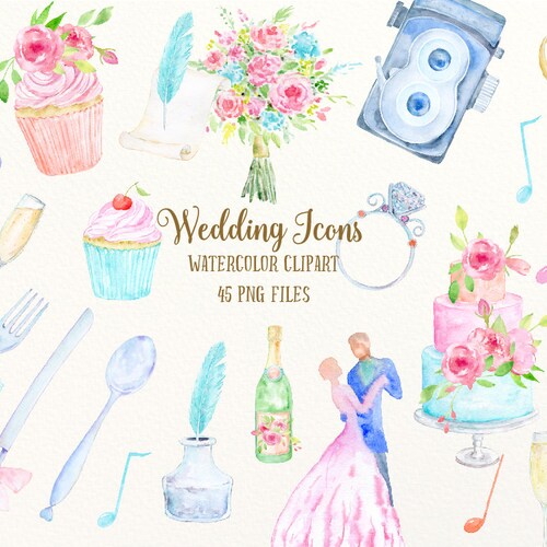 Watercolor Wedding Icon Clipart Wedding Element Wedding - Etsy