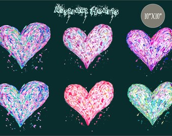 Acrylic Abstract Pattern Hearts printable instant download digital clipart, large abstract heart, art print, blue and purple