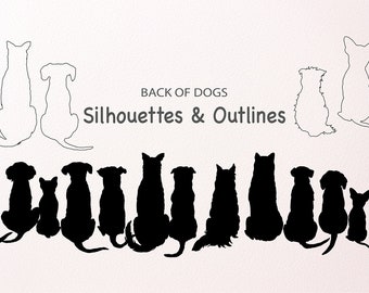 Back of Dog Silhouettes, Outlines, SVG, Vector Instant Download