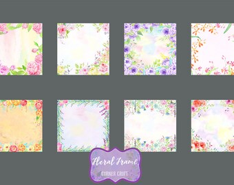Aquarell Blumenrahmen, digitale Hintergründe (Instant Download)