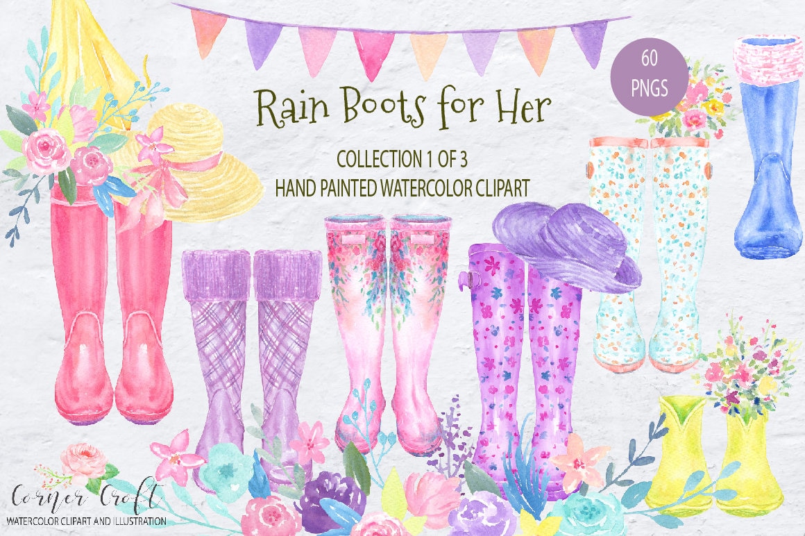 Watercolor Rain Boots for her, Floral Wellies, watercolor wellington …