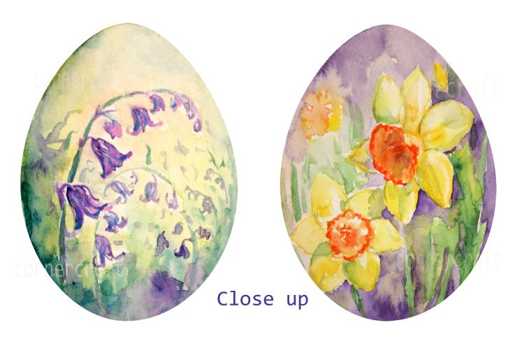 Hand Drawn Watercolor Spring Flowers Easter Eggs Instant Download for ...