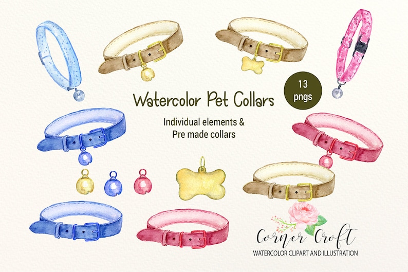 Watercolour Pet Collar Clipart image 1
