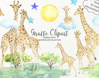 Watercolor Giraffe Clipart, Family Print (Digital Download)