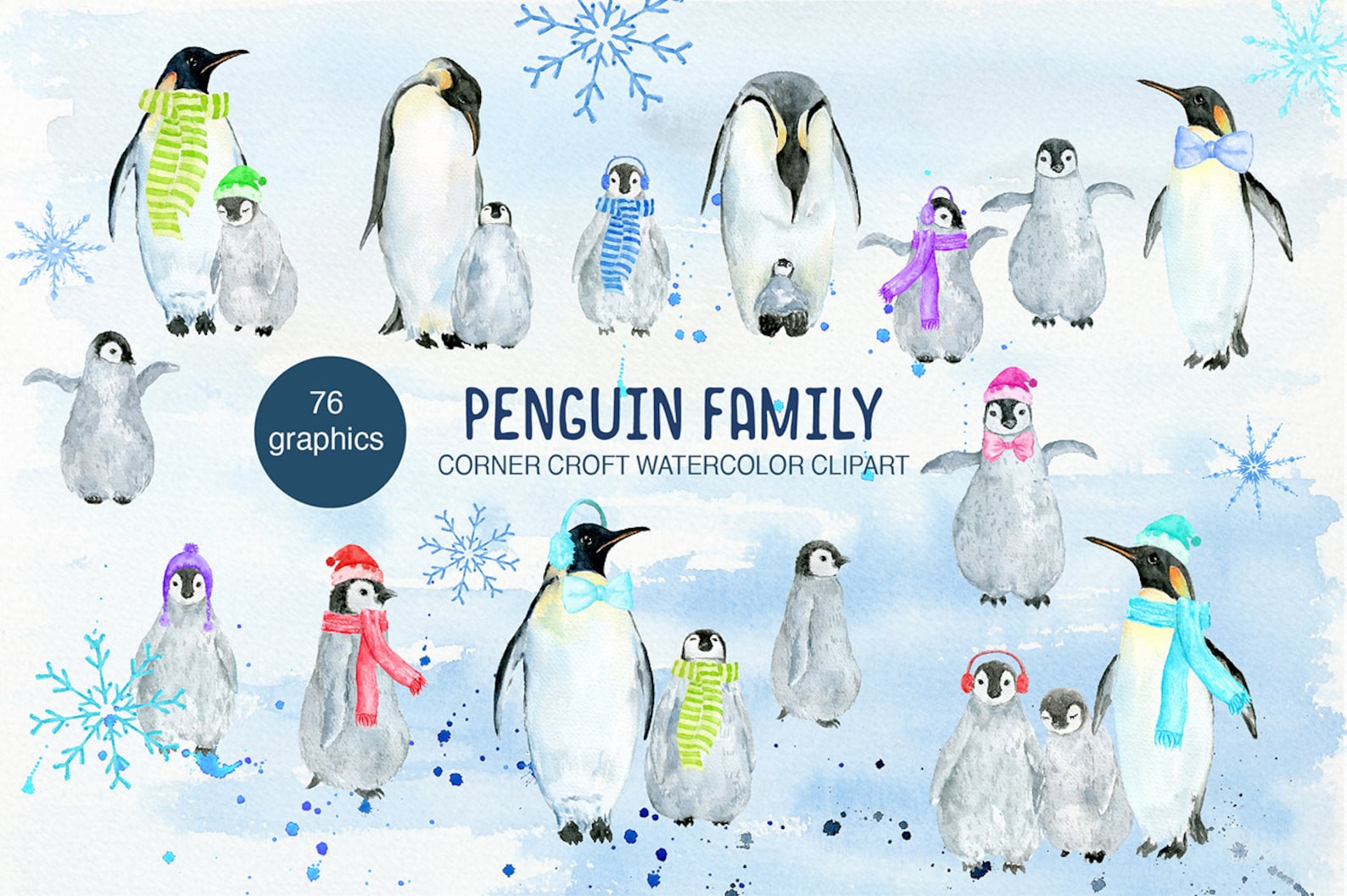 Penguin Family Watercolor