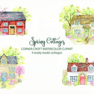 Watercolor spring cottage, traditional cottages, watercolour cottages, old house, instant download image 5