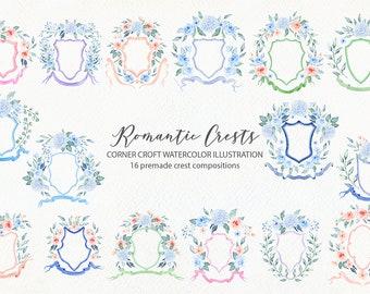 Acuarela prehecha crestas florales para descarga instantánea