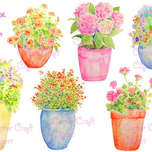 Watercolor clipart flower plant pots printable instant download