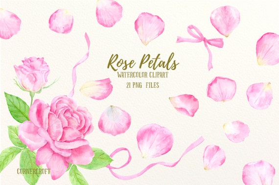 Watercolor Clip Art Pink Rose Petals for instant download scrapbook watercolor rose printable