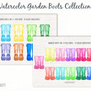 Garden boots collection (2) - watercolor wellington boots, rubber boots in full color range for instant download