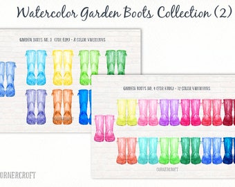 Garden boots collection (2) - watercolor wellington boots, rubber boots in full color range for instant download