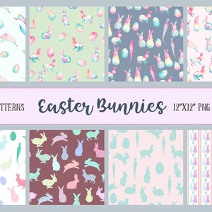 Watercolor Digital Paper Easter Bunnies, rabbits, abstract rabbits in pastel color for instant download