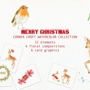 Frohe Weihnachten Clipart Vogel Robin Baby Hirsch Holly Beeren