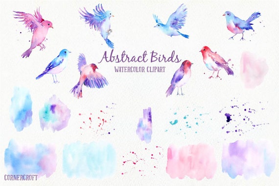 Clipart Oiseaux Oiseaux Aquarelle Abstraites Et Texture