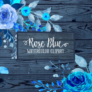 Rose Clip Art, Watercolor Rose Blue, blue roses, decorative elements, floral arrangements for instant download