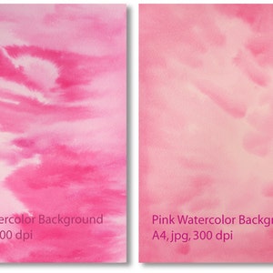 Pu&ograve; includere: Due sfondi acquerellati rosa, entrambi in formato A4 e 300 dpi. Lo sfondo a sinistra ha un aspetto pi&ugrave; strutturato con un colore rosa pi&ugrave; chiaro al centro. Lo sfondo a destra &egrave; di colore rosa solido con una tonalit&agrave; rosa pi&ugrave; chiara nell'angolo in alto a destra.
