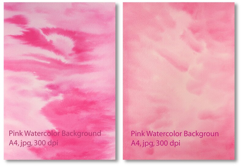 Pu&ograve; includere: Due sfondi acquerellati rosa, entrambi in formato A4 e 300 dpi. Lo sfondo a sinistra ha un aspetto pi&ugrave; strutturato con un colore rosa pi&ugrave; chiaro al centro. Lo sfondo a destra &egrave; di colore rosa solido con una tonalit&agrave; rosa pi&ugrave; chiara nell'angolo in alto a destra.