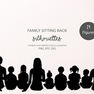 Le silhouette Family Sitting Back delineano il download istantaneo di PNG EPS SVG
