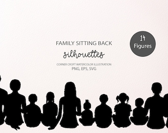 Family Sitting Back silhouettes outlines PNG EPS SVG instant download