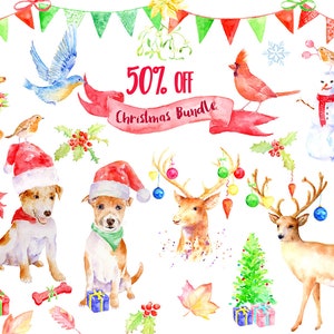 Clipart aquarelle, Noël lot, vente, 50 % de réduction, téléchargement instantané savining massive, décorations de Noël, cartes de vœux, tirages d’art