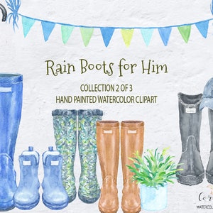Watercolor Rain Boots Clipart, Men's Boots (Digital Download)