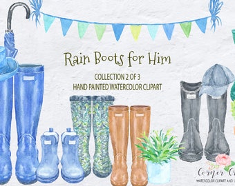 Watercolor Rain Boots for him, men's Wellies, watercolor wellington boots,  garden boots  for Instant download