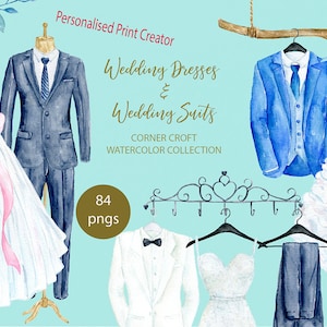 Watercolor Wedding Dress Wedding Suit Personalised Print - Etsy