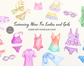 Watercolor swimming suits for girls and ladies for instant download