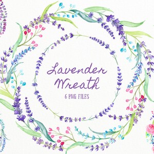 Watercolor Lavender wreath, floral wreaths  for instant download scrapbook