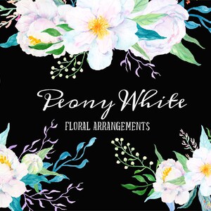 Watercolor Peony White Floral Arrangement - white peony floral arrangement, posy, white peony composition for instant download