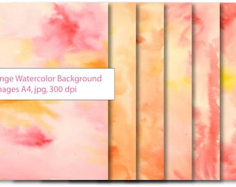 Peut inclure: Six images de fond aquarelle numériques dans des tons d'orange, de rose et de jaune. Les images sont au format A4 et 300 dpi.