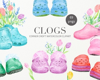 Watercolour clogs in full colour range for instant download