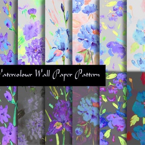 Watercolor clipart - dark blue purple floral pattern background for instant download for scrapbook large wall art