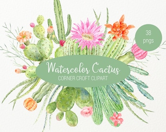 Watercolor Cactus clipart in botanical illustration style