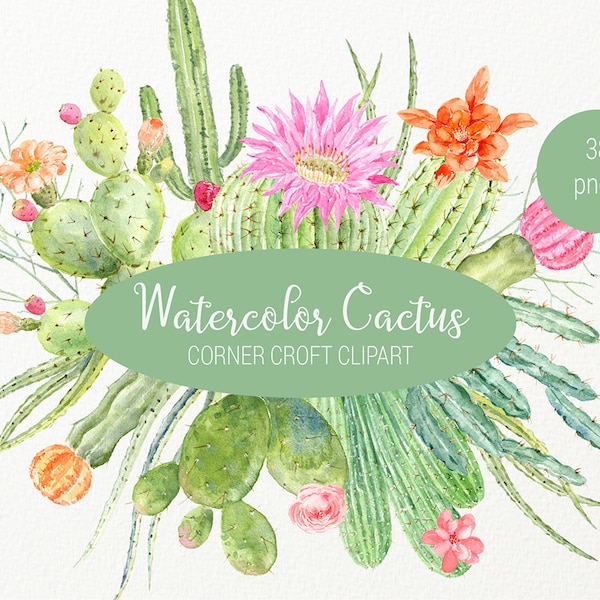 Watercolor Cactus clipart in botanical illustration style