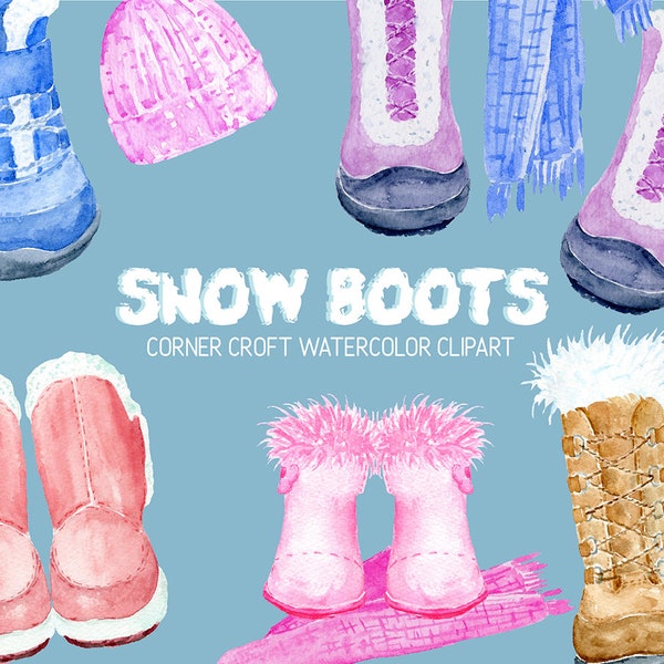 Snow Boots Clipart Watercolor Winter Boots Illustration digital Download