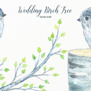 Wedding Birch Tree Watercolor Clipart large guest signing tree, bare birch tree branch, birch logs and flowers for instant download image 5