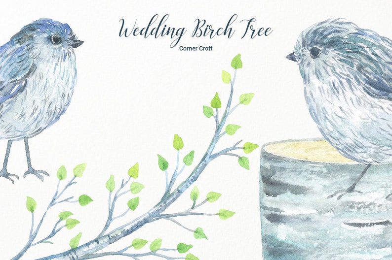 Wedding Birch Tree Watercolor Clipart large guest signing tree, bare birch tree branch, birch logs and flowers for instant download image 5