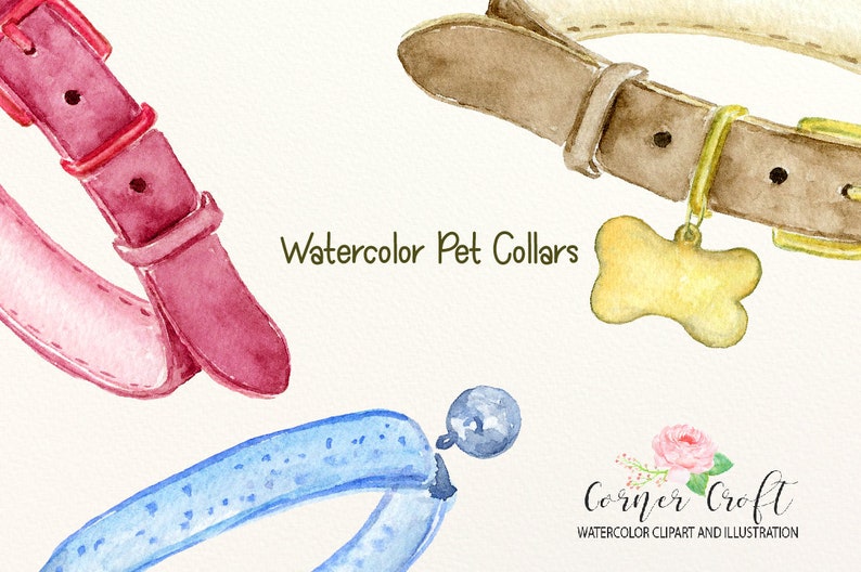 Watercolour Pet Collar Clipart image 2