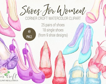 Watercolor shoes for women, stylish high heel shoes, casual shoes, saddles,  shoe clipart  for Instant download