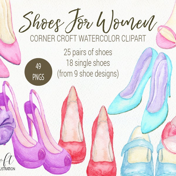 Watercolor shoes for women, stylish high heel shoes, casual shoes, saddles,  shoe clipart  for Instant download